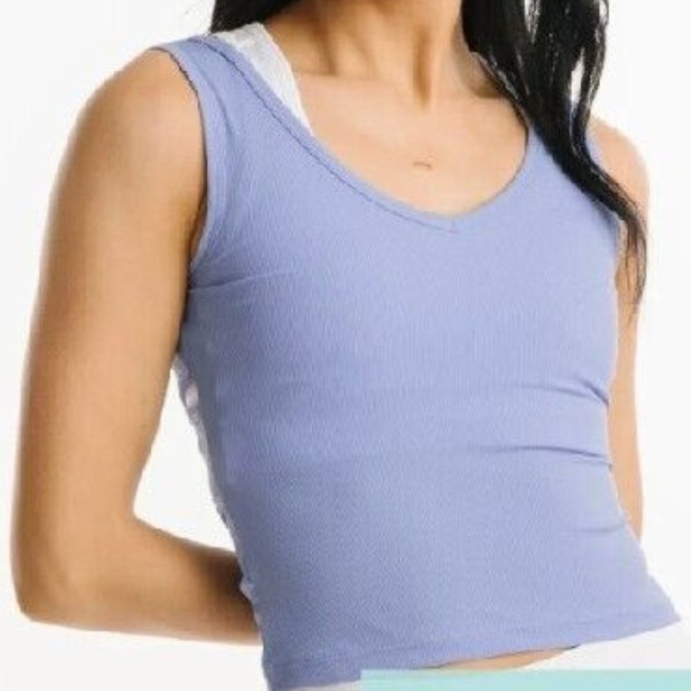 Sleeveless Ribbed V-Neck Crop Top - Lavender